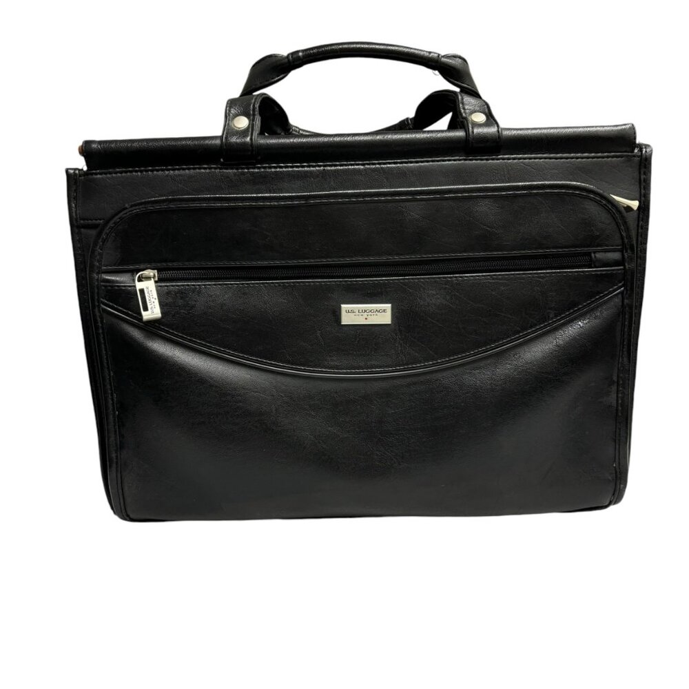 Vintage US Luggage New York Leather Briefcase Luggage Carry Bag Black